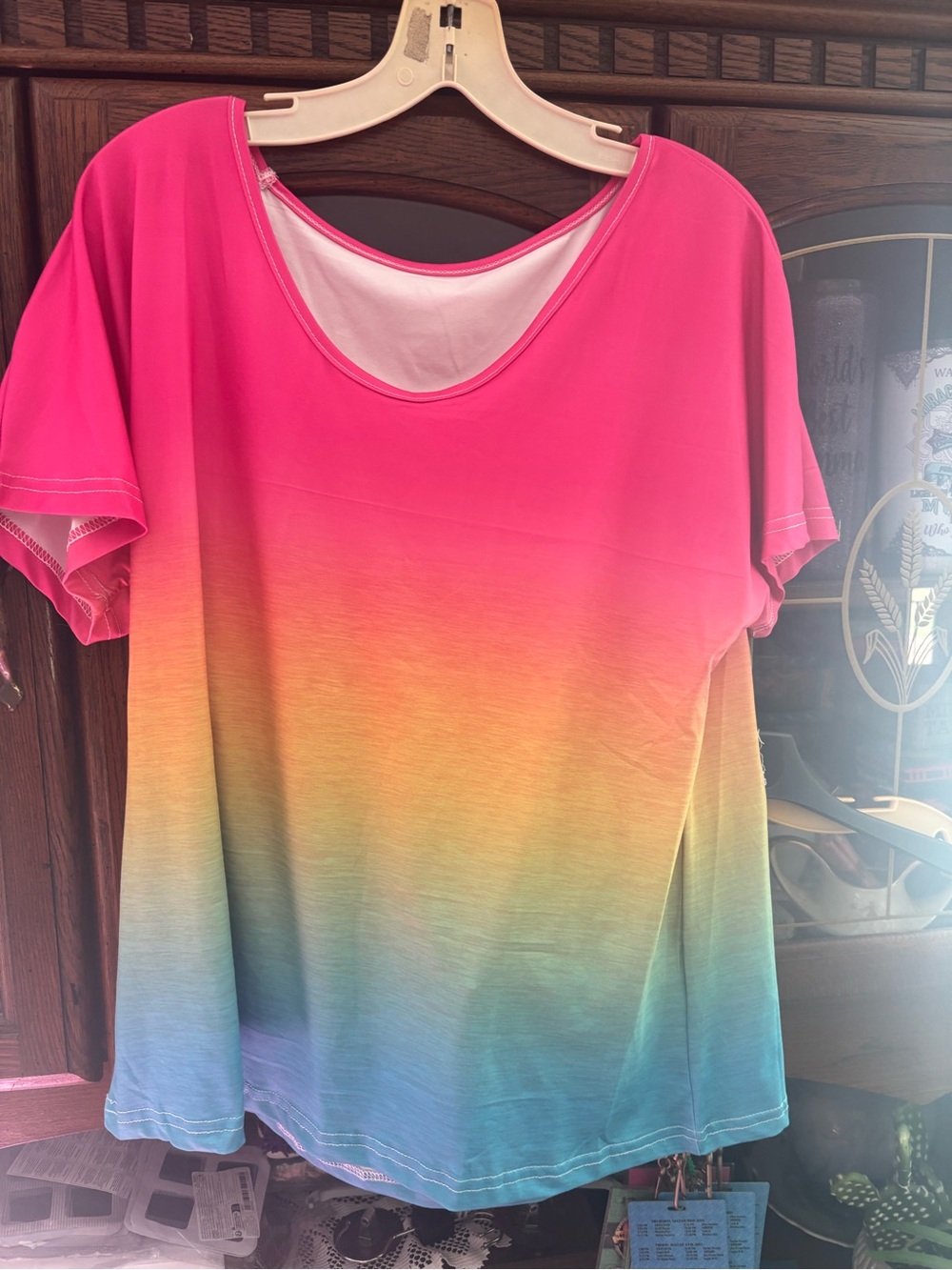 Women's Ombre Scoop Neck Short Sleeve Tee - Pink, Yellow, Blue